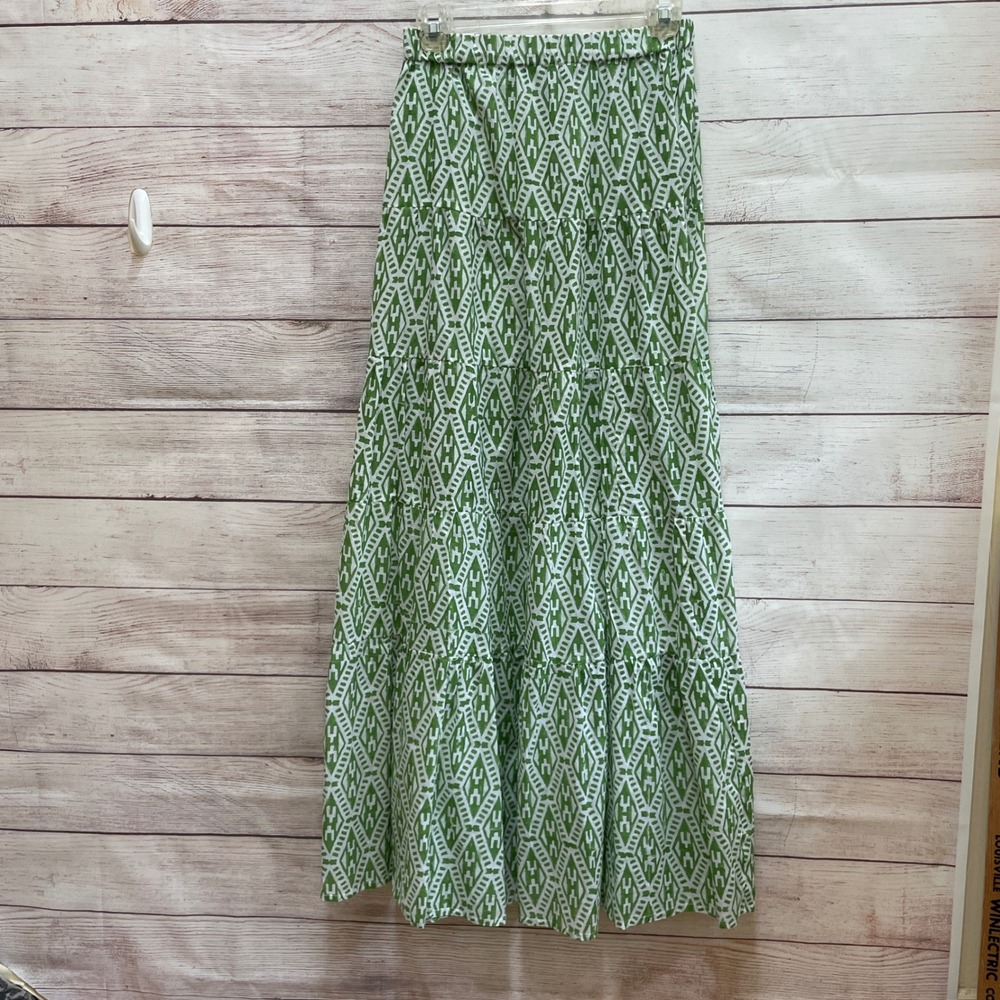COCOLILLYS TIERED MAXI SKIRT IN GREEN PRINT